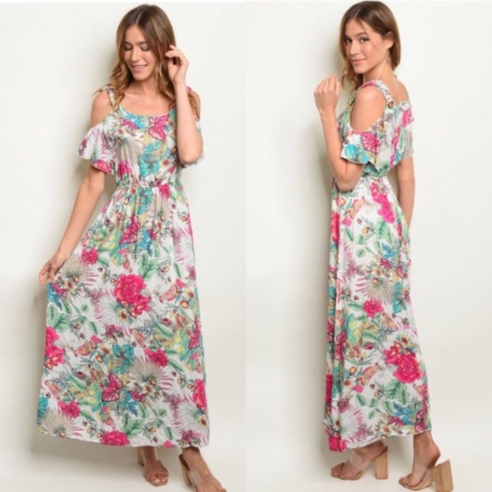 Cold Shoulder Floral Maxi Dress